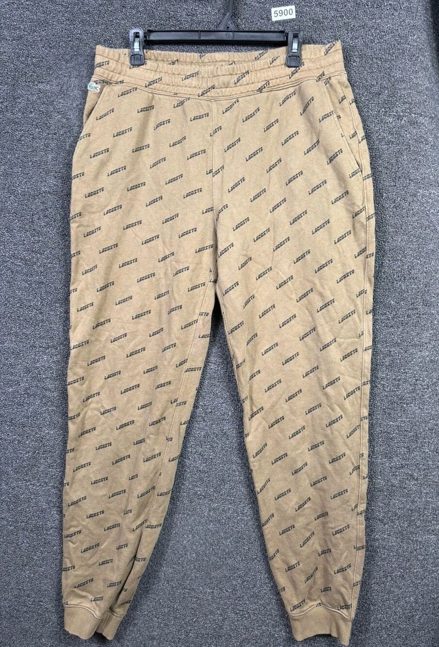 Lacoste LIVE Sweatpants Mens 2XL Beige All Over Logo Monogram Joggers HH7342